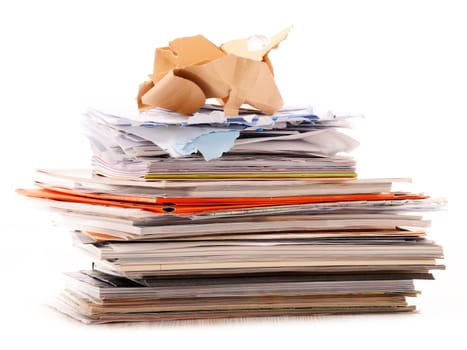 Stack of recycling paper isolated on white.