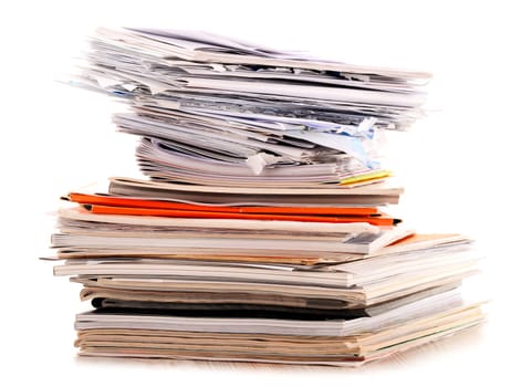 Stack of recycling paper isolated on white.