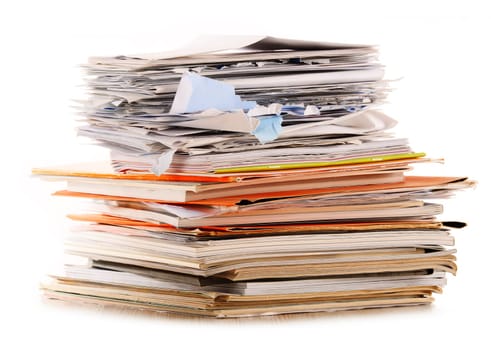 Stack of recycling paper isolated on white.