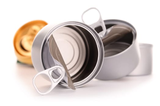 Recyclable garbage consisting of metal cans isolated on white background