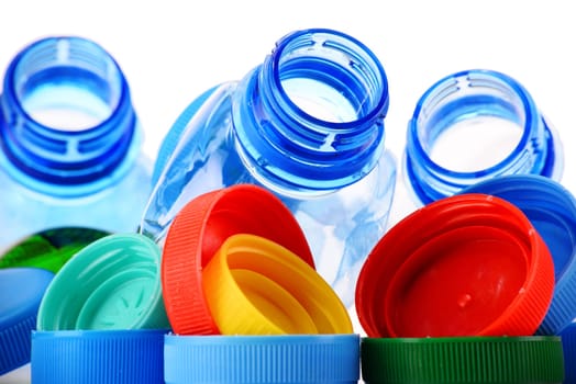 Composition with plastic bottles and caps.