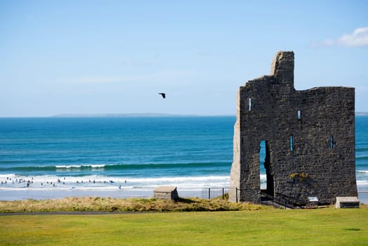 ballybunion castle ruins on the wild atlantic way in county kerry ireland as seen from the land