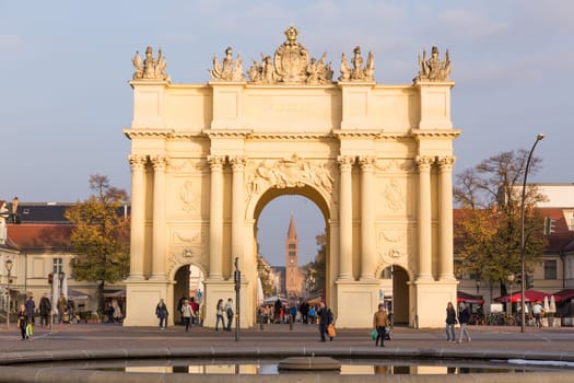 Tower of Peter and Paul in the arch of the Brandenburg Gate