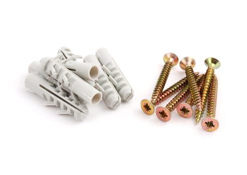 dowels and screws on a white background