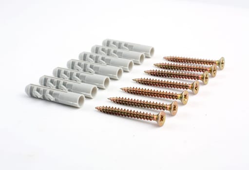 dowels and screws on a white background