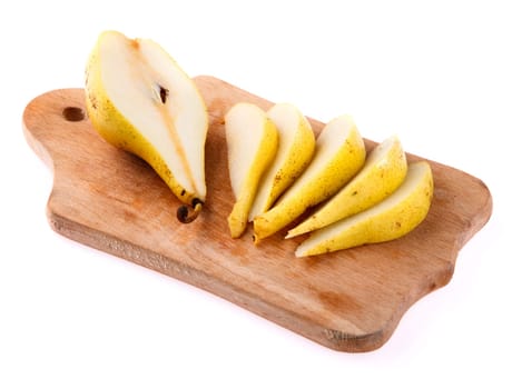 Sliced â â pear on the board on a white background