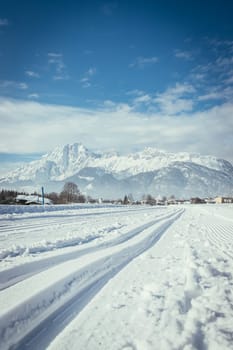 Cross-country skiing slope in Austria, beautiful mountain scenery