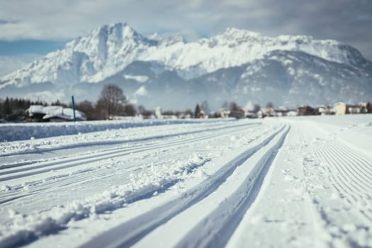 Cross-country skiing slope in Austria, beautiful mountain scenery