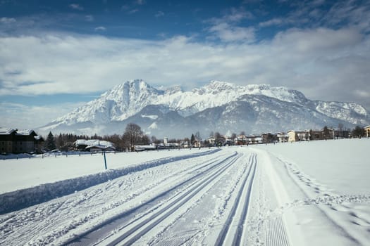 Cross-country skiing slope in Austria, beautiful mountain scenery