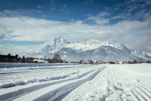 Cross-country skiing slope in Austria, beautiful mountain scenery