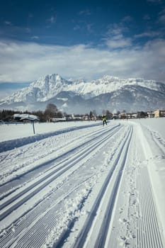 Cross-country skiing slope in Austria, beautiful mountain scenery