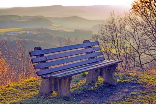 park bench in soft autumnal sun