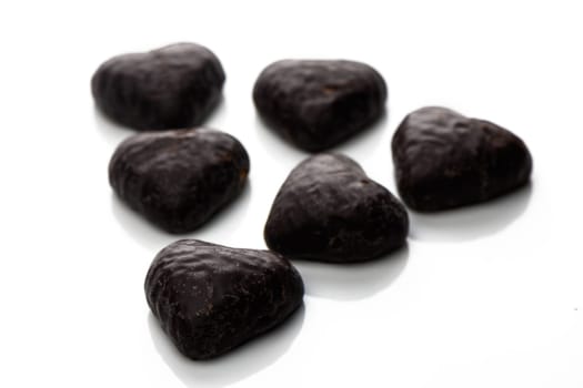 Heart-shaped dark chocolates create an inviting display, perfect for sharing or indulging on any special occasion.