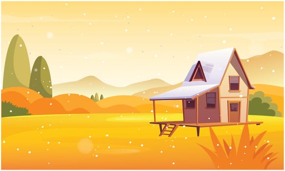 a small wooden house in a beautiful desert on a sunny day