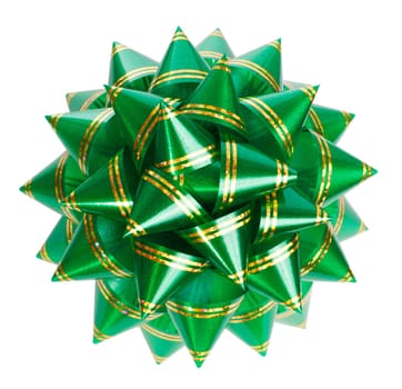 green bow from top on a white background