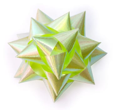 green bow from top on a white background