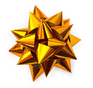 golden bow from top on a white background