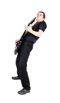 young man with an electric guitar. Isolated on white background