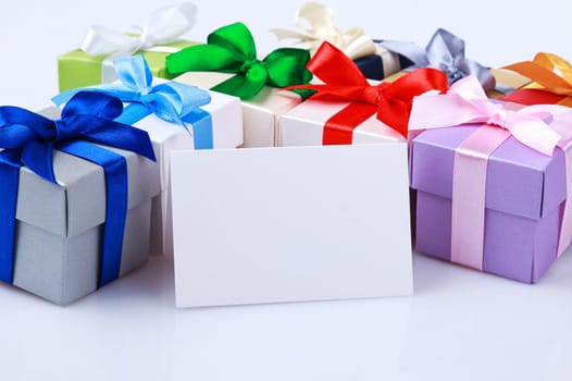 Greeting card with colored gift boxes