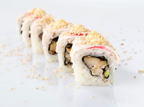 Traditional japanese sushi isolated on white background