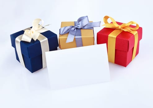 Greeting card with colored gift boxes