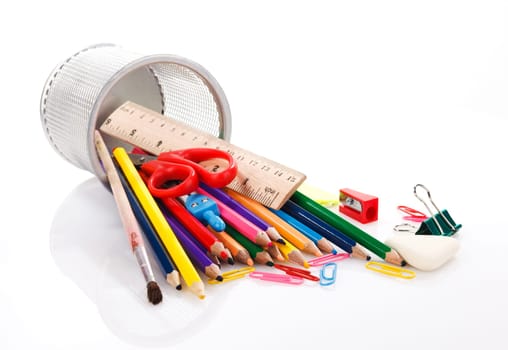 school and student stationery supplies on a white background.