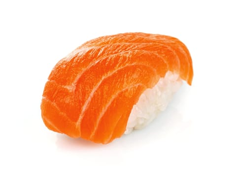 Traditional japanese salmon sushi isolated on white background