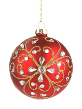 beautiful red christmas balls with crystals isolated on a white background