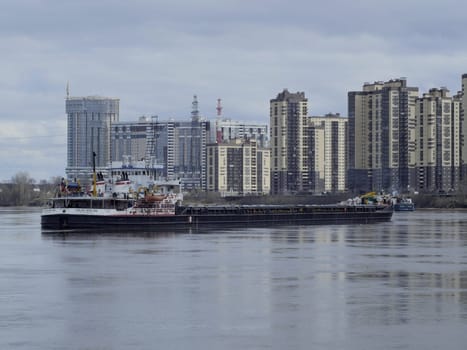 St. Petersburg, Russia, April 15, 2021,  cargo ship Volgo Don 99 in the river