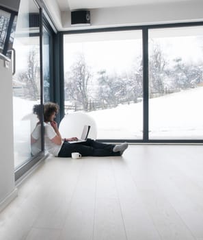 Real man Using laptop on the floor At Home  Enjoying Relaxing