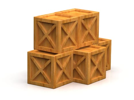 Pile of Stacked Sealed Goods Wooden Boxes, Pallet Cargo Cases Industrial Crates or Container Boxes for Storage, Logistic Transportation and Delivery, Warehouse Concept, 3d Illustration