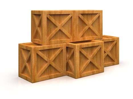 Pile of Stacked Sealed Goods Wooden Boxes, Pallet Cargo Cases Industrial Crates or Container Boxes for Storage, Logistic Transportation and Delivery, Warehouse Concept, 3d Illustration