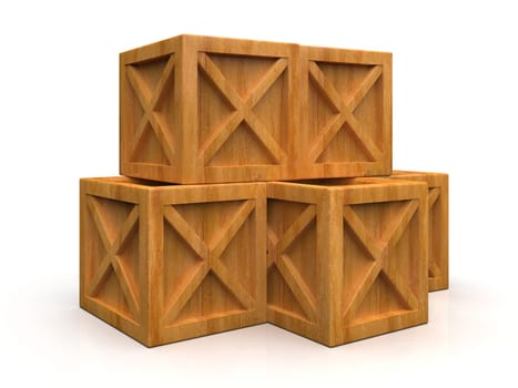 Pile of Stacked Sealed Goods Wooden Boxes, Pallet Cargo Cases Industrial Crates or Container Boxes for Storage, Logistic Transportation and Delivery, Warehouse Concept, 3d Illustration