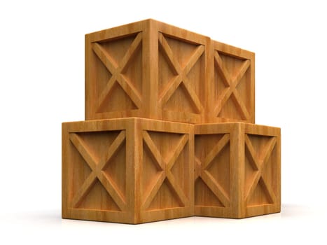 Pile of Stacked Sealed Goods Wooden Boxes, Pallet Cargo Cases Industrial Crates or Container Boxes for Storage, Logistic Transportation and Delivery, Warehouse Concept, 3d Illustration