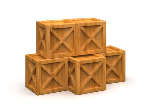 Pile of Stacked Sealed Goods Wooden Boxes, Pallet Cargo Cases Industrial Crates or Container Boxes for Storage, Logistic Transportation and Delivery, Warehouse Concept, 3d Illustration