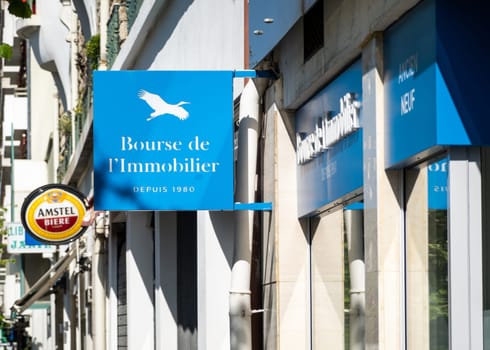 BAYONNE, FRANCE - CIRCA FEBRUARY 2021: Bourse de l'Immobiler real estate agency sign.