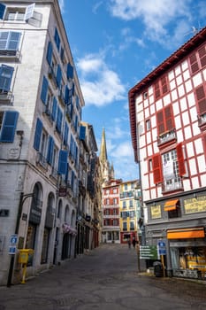 BAYONNE, FRANCE - CIRCA APRIL 2021: Bayonne historical centre and the cathedral.