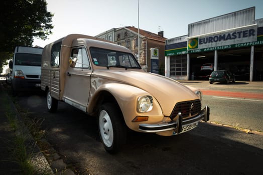 BAYONNE, FRANCE - CIRCA AUGUST 2020: A Citroen Acadiane parked in the street. It is a vintage small commercial vehicle.