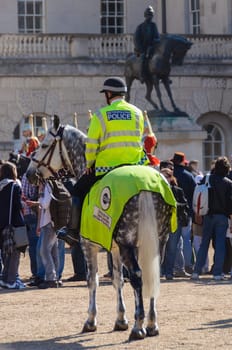 LONDON, UK - CIRCA APRIl 2011: Mounted police officer at Horse Guard Parade.