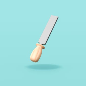 Cartoon One Single Rasp with Wooden Handle Isolated on Flat Blue Background with Shadow 3D Illustration