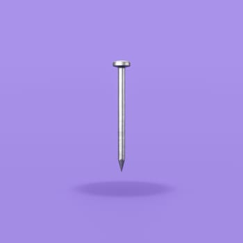 One Nail Isolated on Flat Purple Background with Shadow 3D Illustration