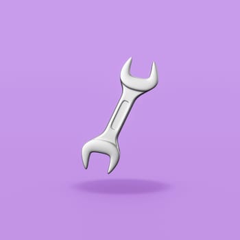 Metallic Wrench Isolated on Flat Purple Background with Shadow 3D Illustration