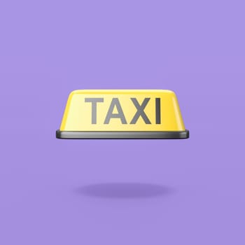 Yellow Taxi Roof Signboard Isolated on Flat Purple Background with Shadow 3D Illustration