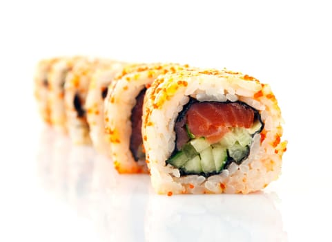 Traditional japanese sushi isolated on white background