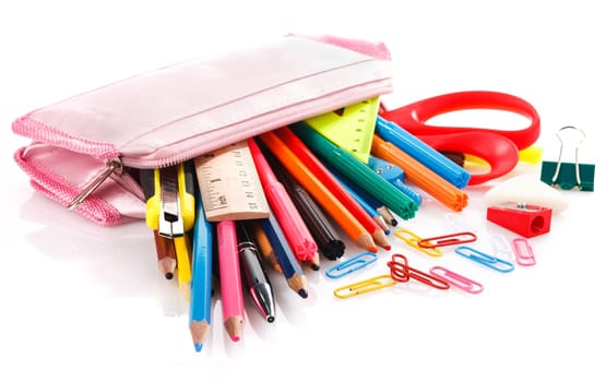 pencil case full of school supplies