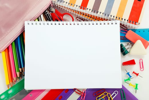 Notebook and school stationary objects with place for text