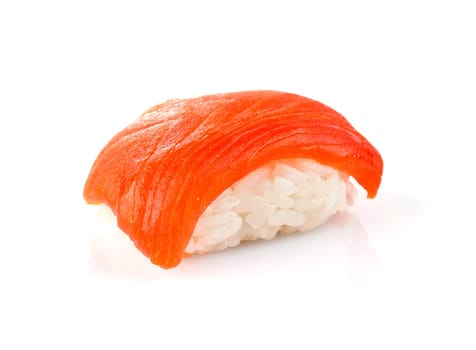 Traditional japanese salmon sushi isolated on white background