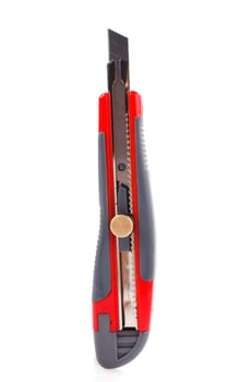 red stationery knife on white background