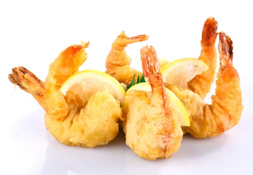 Cooked Shrimp with lemon  isolated