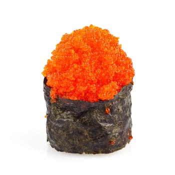 Traditional japanese sushi with red roe isolated